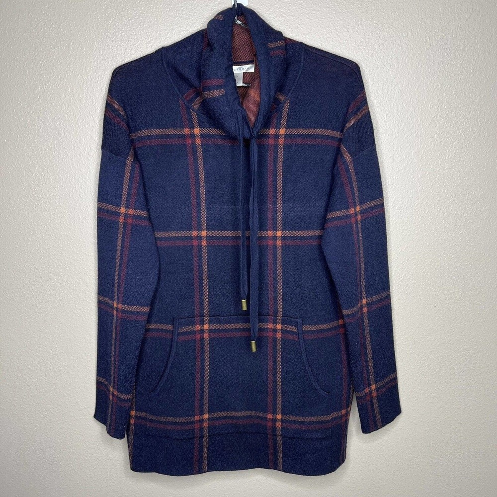 Max Studio Women's Navy Blue Plaid Long Sleeve Turtle Neck Knit Sweater Size S - Picture 1 of 9